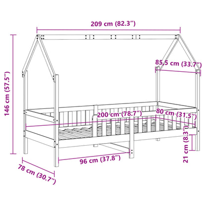 Barnsäng med husram vaxad brun 80x200 cm massiv furu