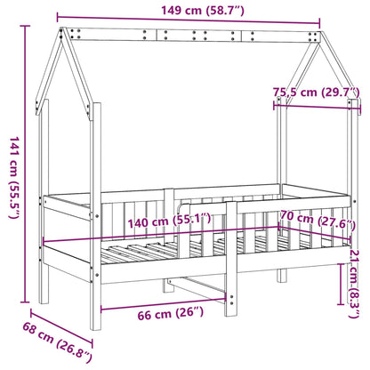 Barnsäng med husram vaxad brun 70x140 cm massiv furu