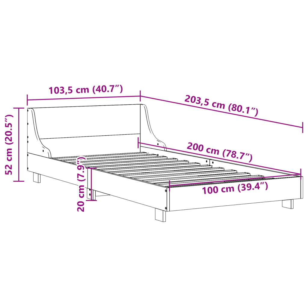 Sängram utan madrass vaxbrun 100x200 cm massiv furu