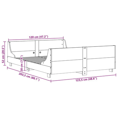 Sängram utan madrass vaxbrun 120x200 cm massiv furu