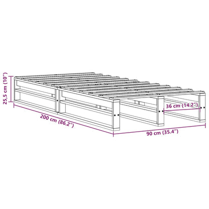 Sängram utan madrass 90x200 cm massiv furu