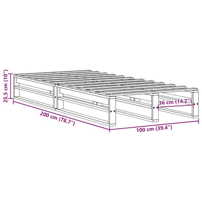 Sängram utan madrass 100x200 cm massiv furu