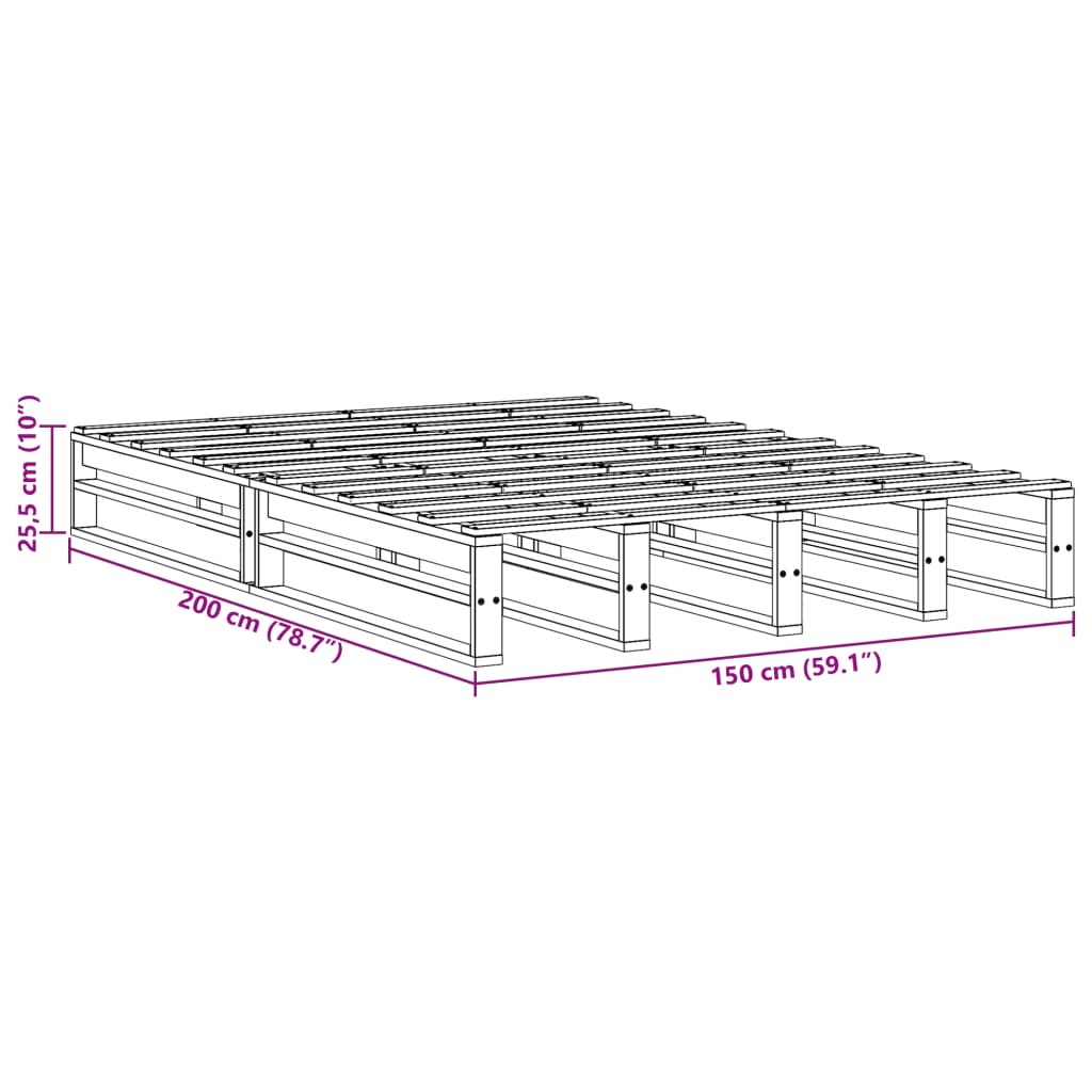 Sängram utan madrass vit 150x200 cm massiv furu