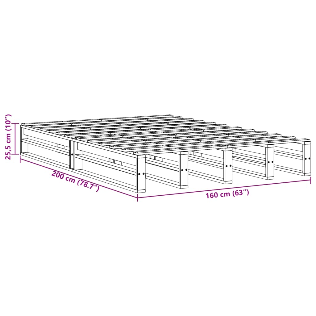 Sängram utan madrass vit 160x200 cm massiv furu