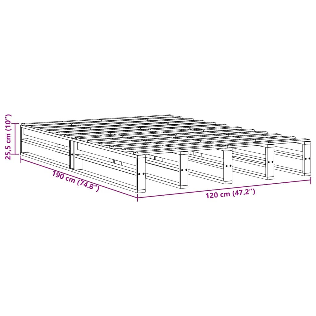 Sängram utan madrass vit 120x190 cm massiv furu