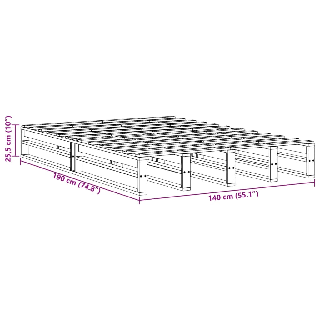 Sängram utan madrass vit 140x190 cm massiv furu