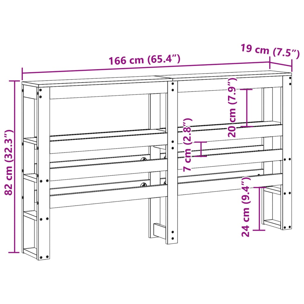 Huvudgavel med hyllor vit 160 cm massiv furu