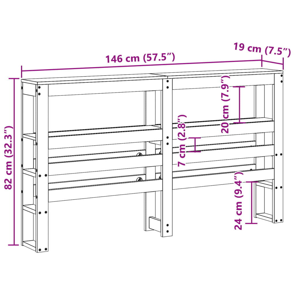 Huvudgavel med hyllor 140 cm massiv furu