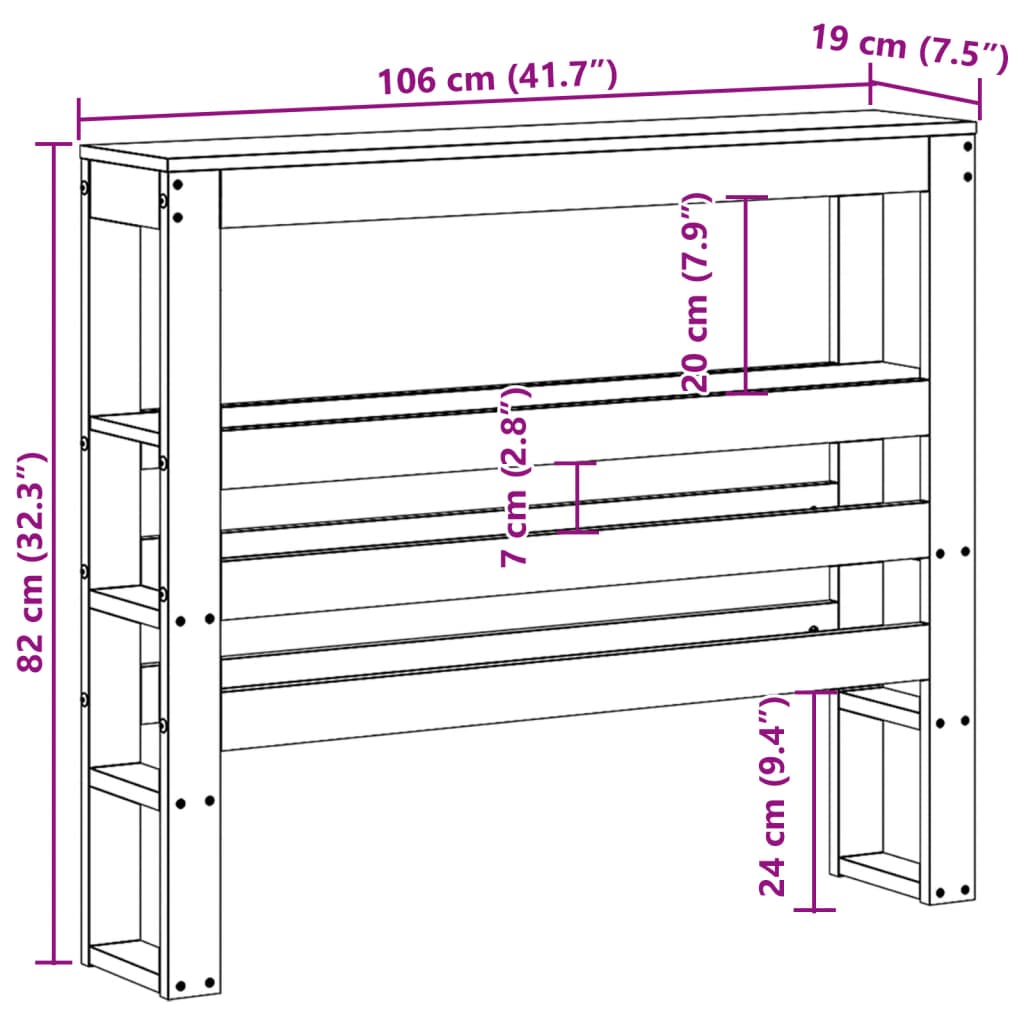 Huvudgavel med hyllor 100 cm massiv furu