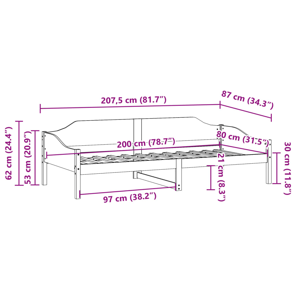 Sängram utan madrass vit 80x200 cm massiv furu