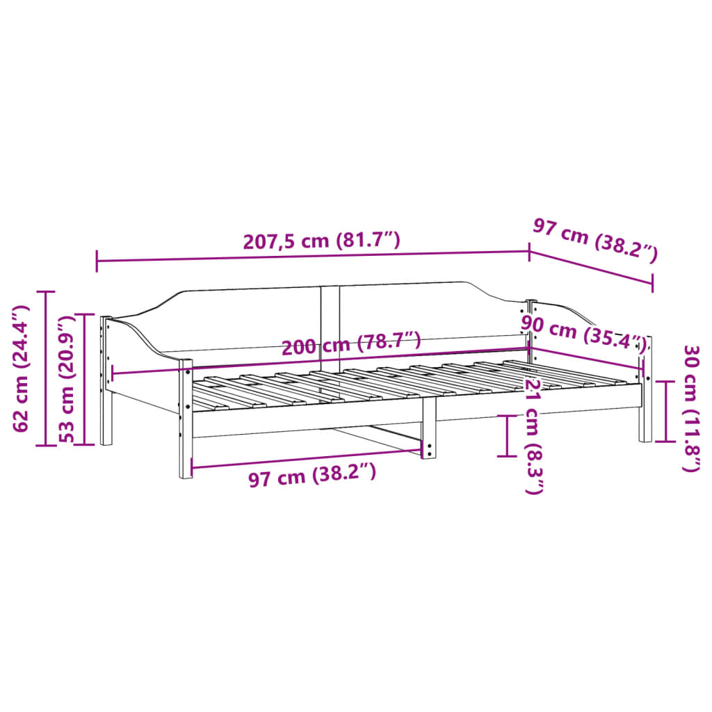 Sängram utan madrass vit 90x200 cm massiv furu