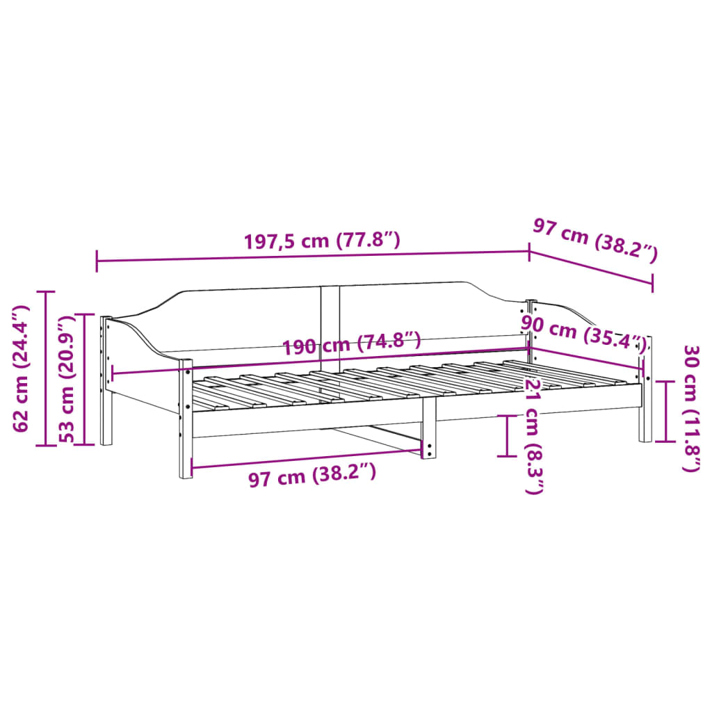 Sängram utan madrass vit 90x190 cm massiv furu