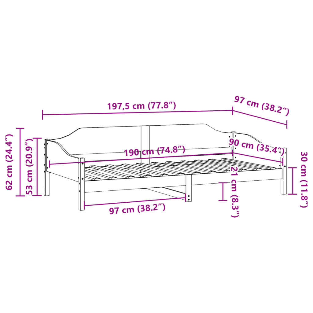 Sängram utan madrass vaxad brun 90x190 cm massiv furu