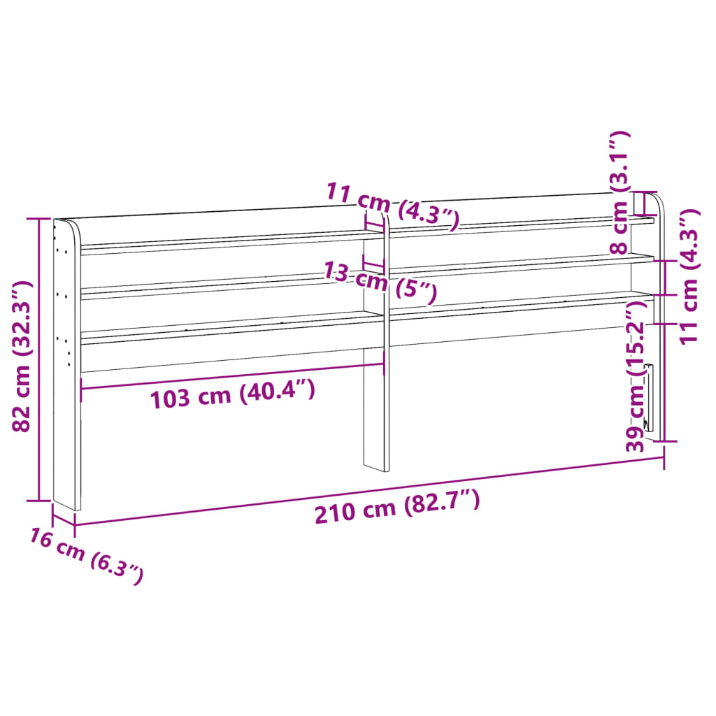 Huvudgavel med hyllor vit 200 cm massiv furu