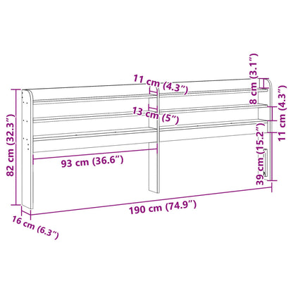 Huvudgavel med hyllor 180 cm massiv furu