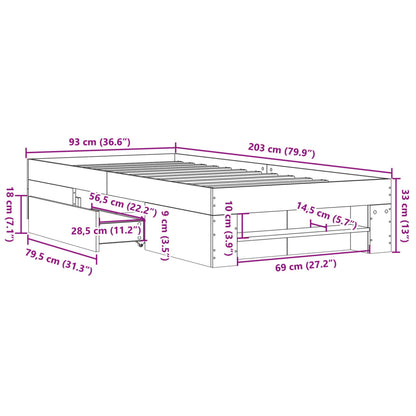 Sängram vit 90x200 cm konstruerat trä