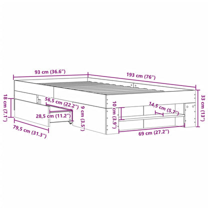 Sängram utan madrass rökfärgad ek 90x190 cm konstruerad trä