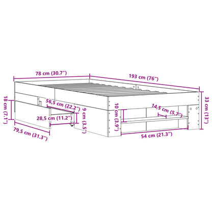 Sängram utan madrass sonoma-ek 75x190 cm konstruerad trä