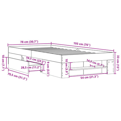 Sängram utan madrass rökfärgad ek 75x190 cm konstruerad trä