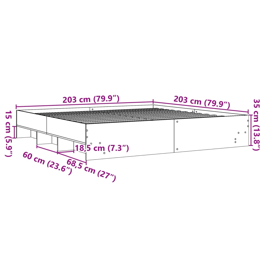 Sängram utan madrass Sonoma ek 200x200 cm konstruerat trä