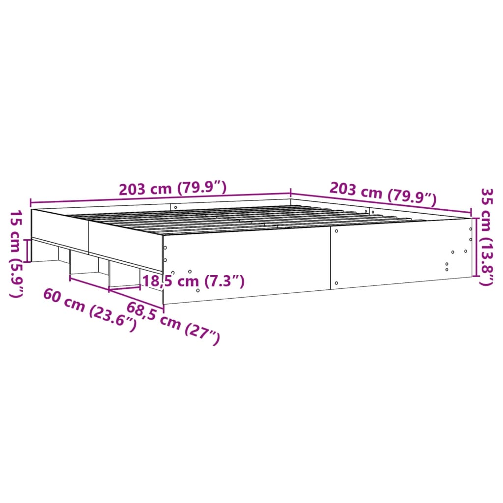 Sängram betonggrå 200x200 cm konstruerad trä