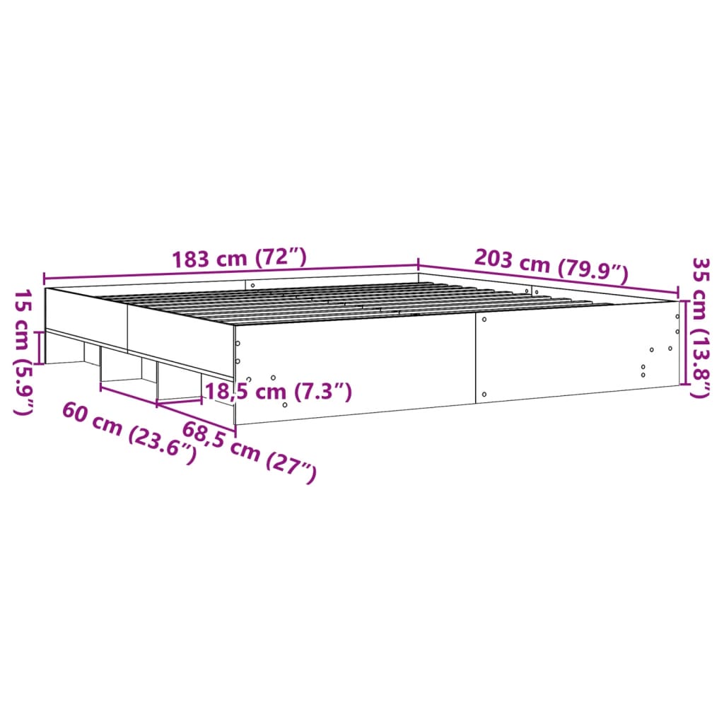 Sängram utan madrass svart 180x200cm konstruerat trä