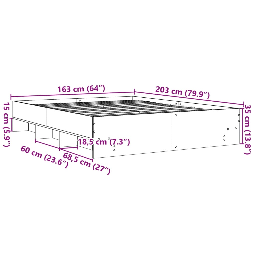 Sängram utan madrass svart 160x200cm konstruerat trä