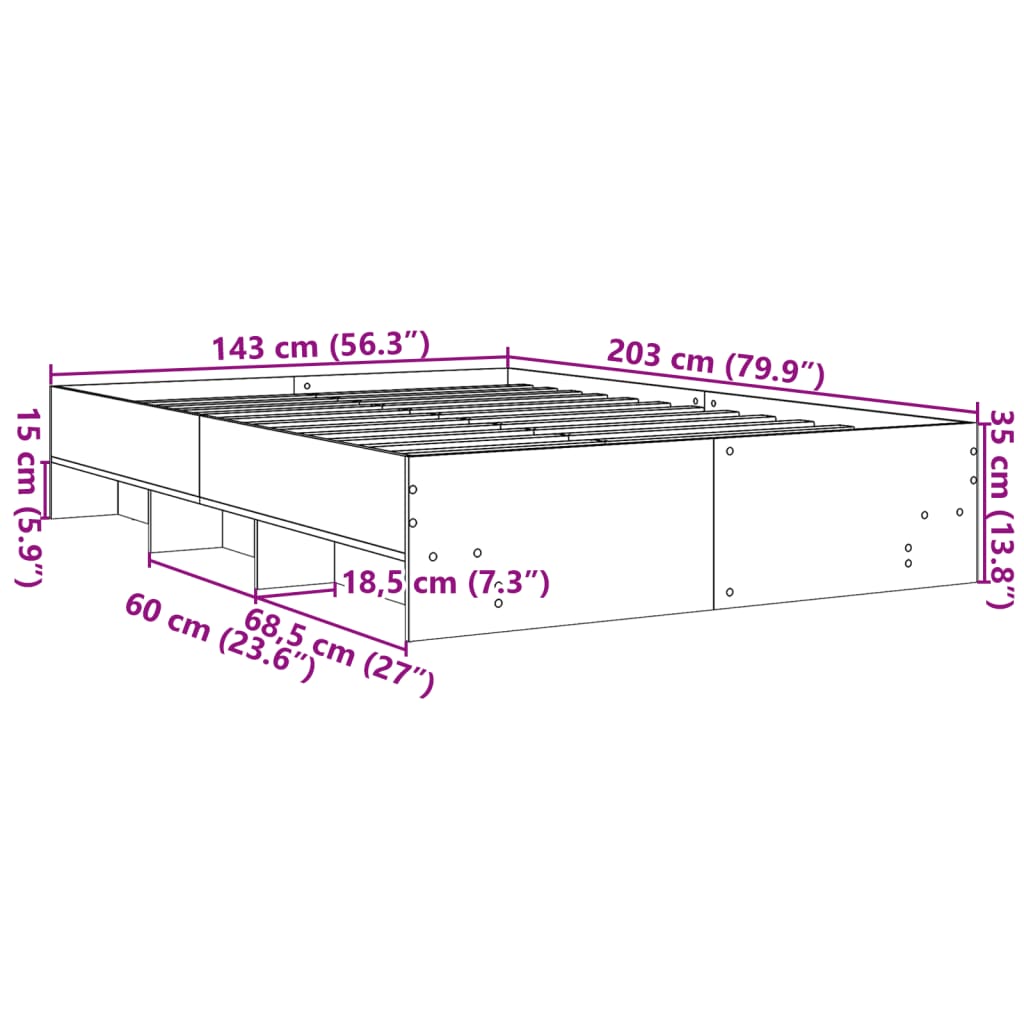 Sängram utan madrass sonoma-ek 140x200 cm konstruerad trä