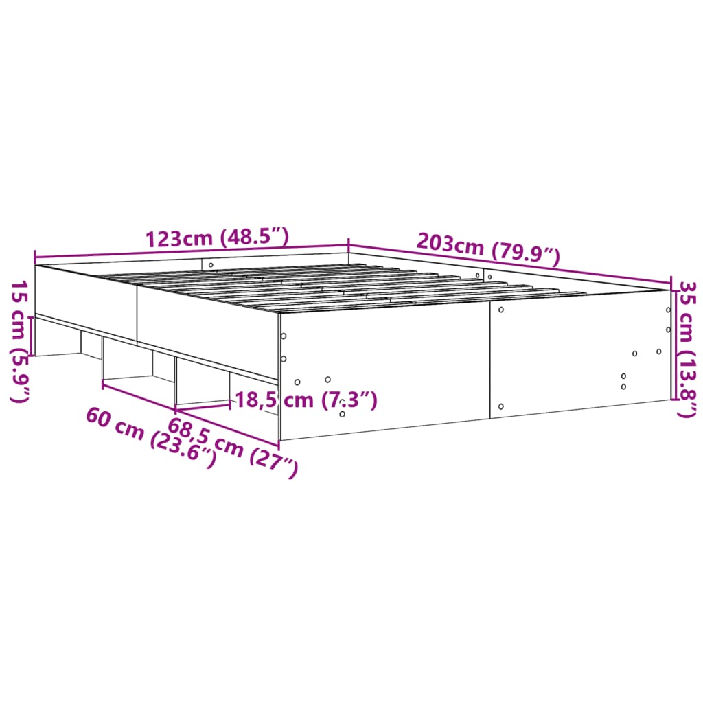 Sängram vit 120x200 cm konstruerat trä