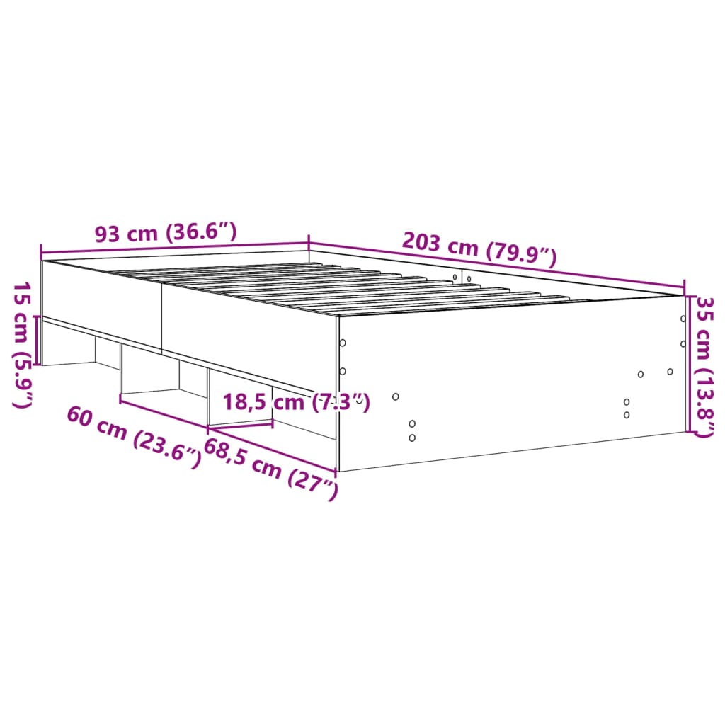 Sängram vit 90x200 cm konstruerat trä