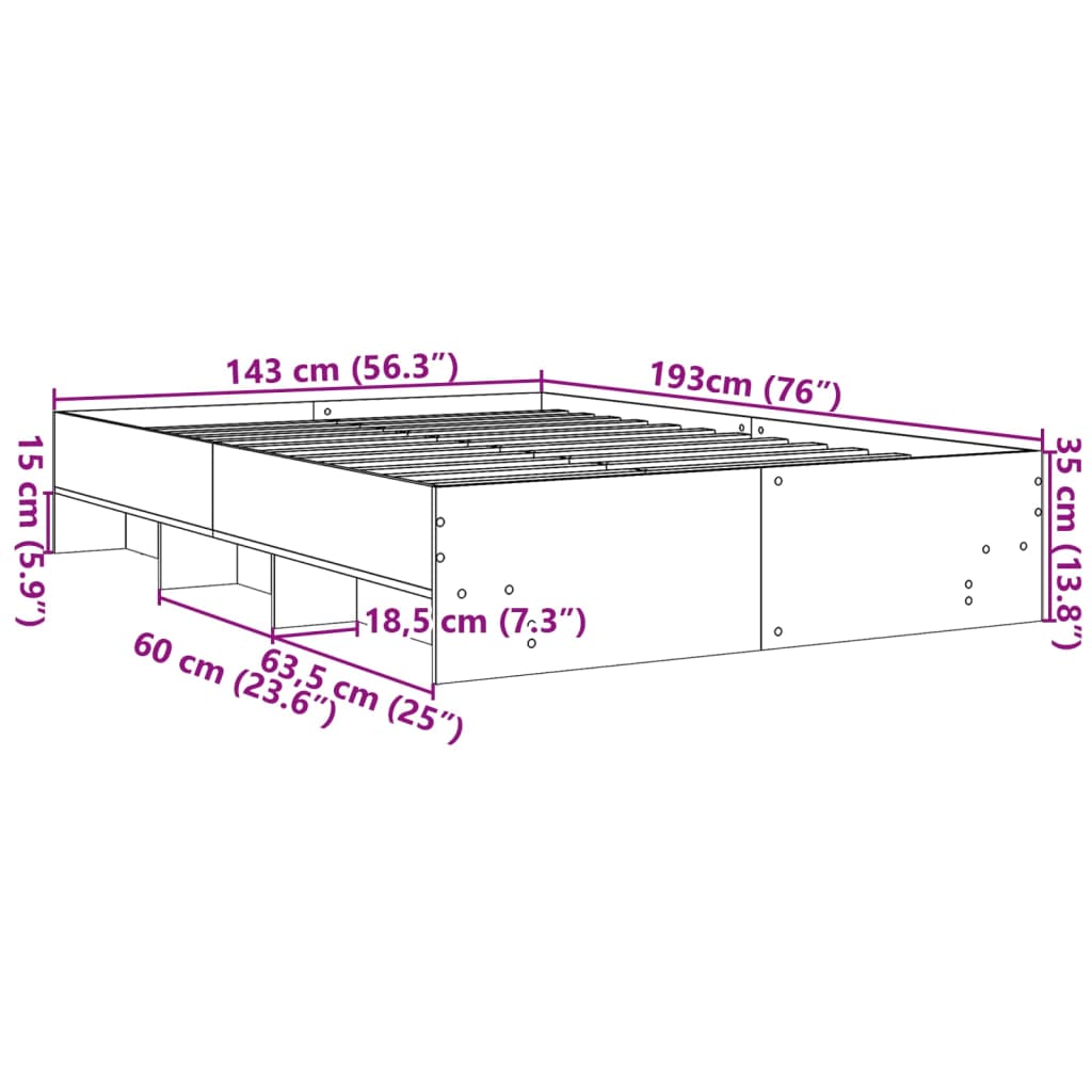 Sängram vit 140x190 cm konstruerat trä