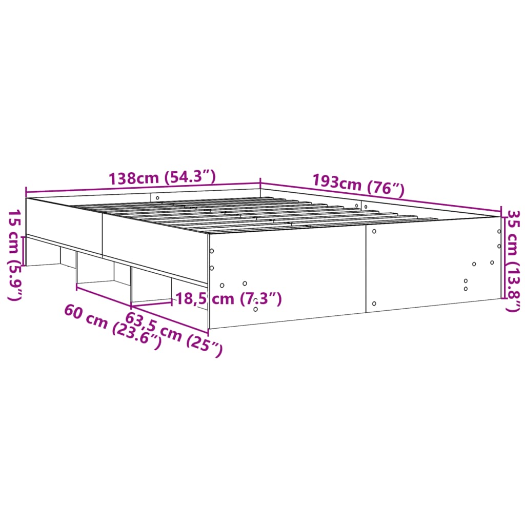 Sängram vit 135x190 cm konstruerat trä