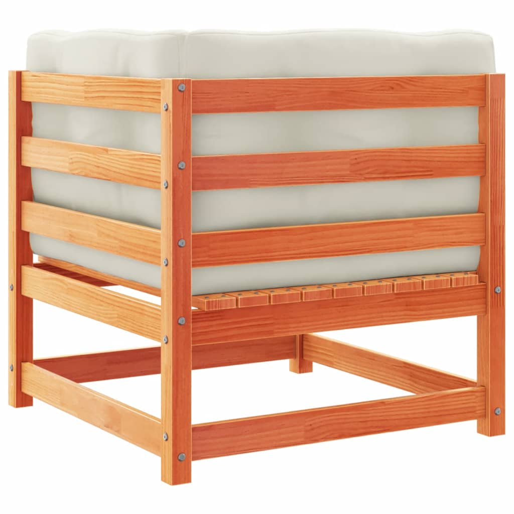 Soffgrupp för trädgården med dynor 2 delar vaxbrun massiv furu