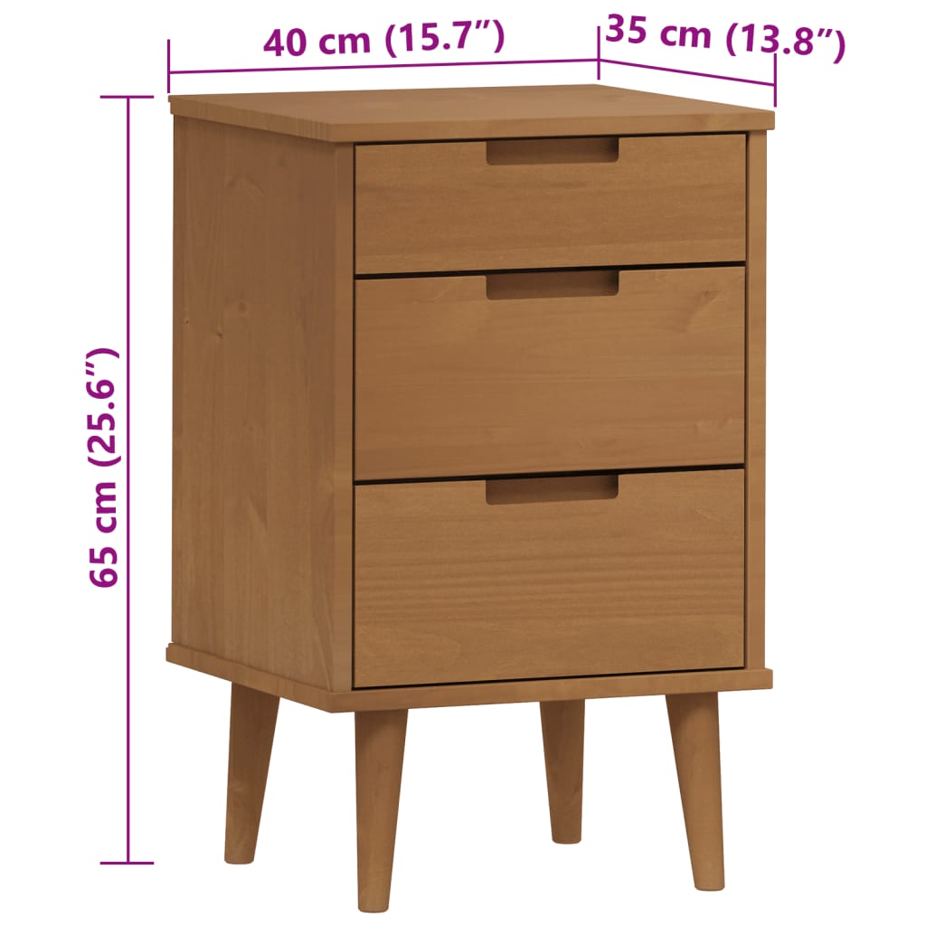 Sängbord MOLDE brun 40x35x65 cm massiv furu