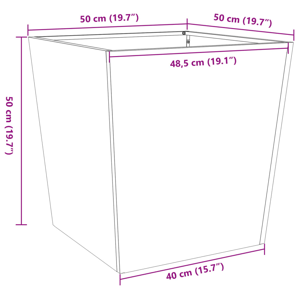 Planteringskärl för trädgård 50x50x50 cm väderbeständigt stål