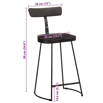 Barstolar 2 st svart 49x43x88 cm mango i massivt trä