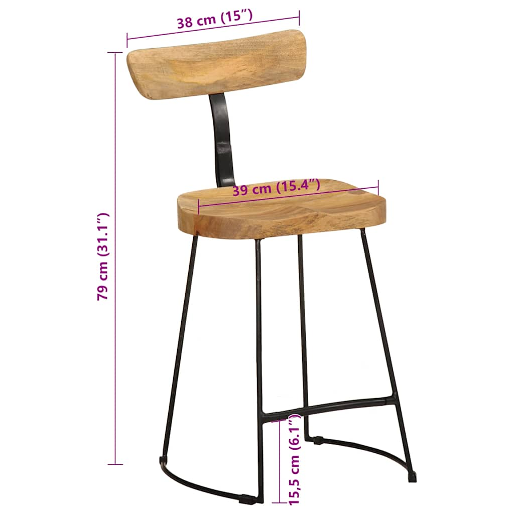 Barstolar 2 st 49x43x79 cm mango i massivt trä