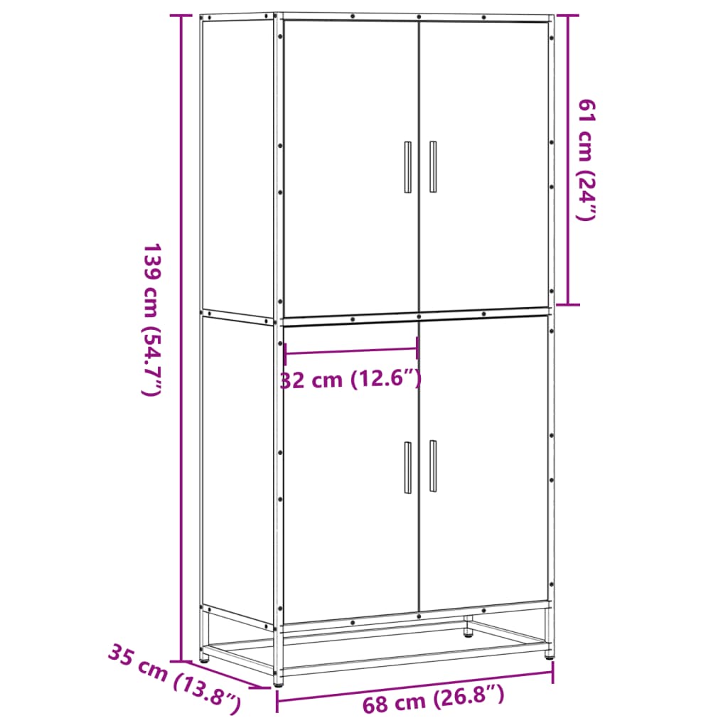 Högskåp sonoma-ek 68x35x139 cm konstruerat trä