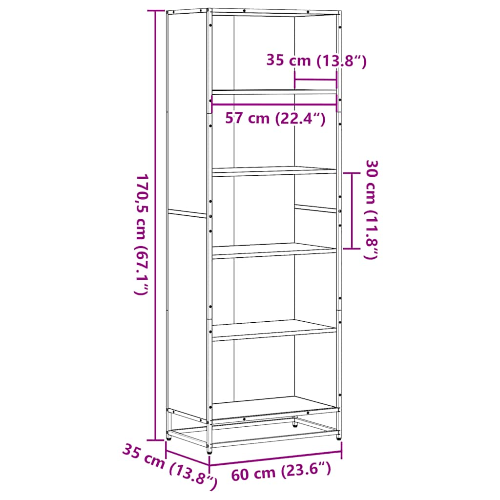 Bokhylla sonoma-ek 60x35x170,5 cm konstruerat trä