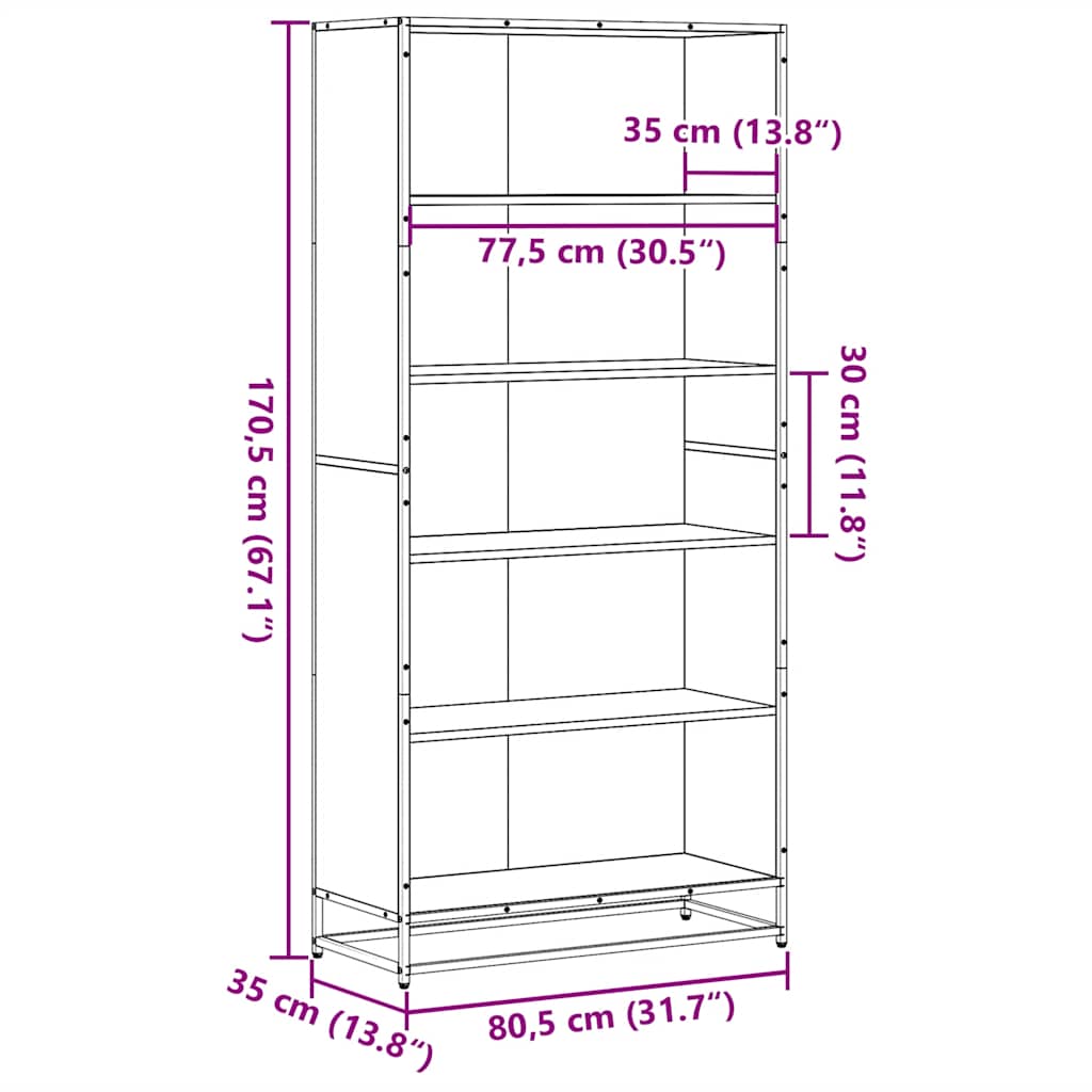 Bokhylla rökfärgad ek 80,5x35x170,5 cm konstruerat trä