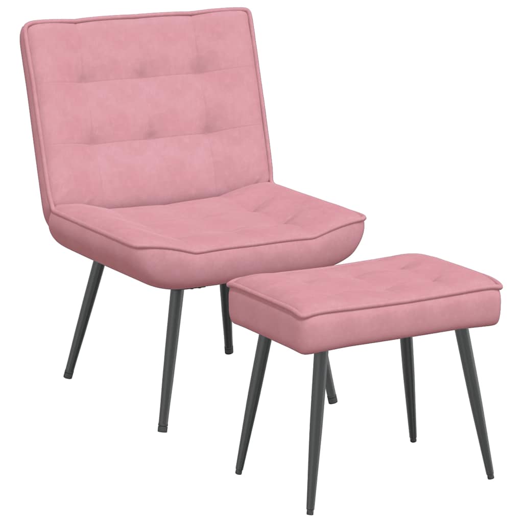 Vilstol med fotpall rosa sammet