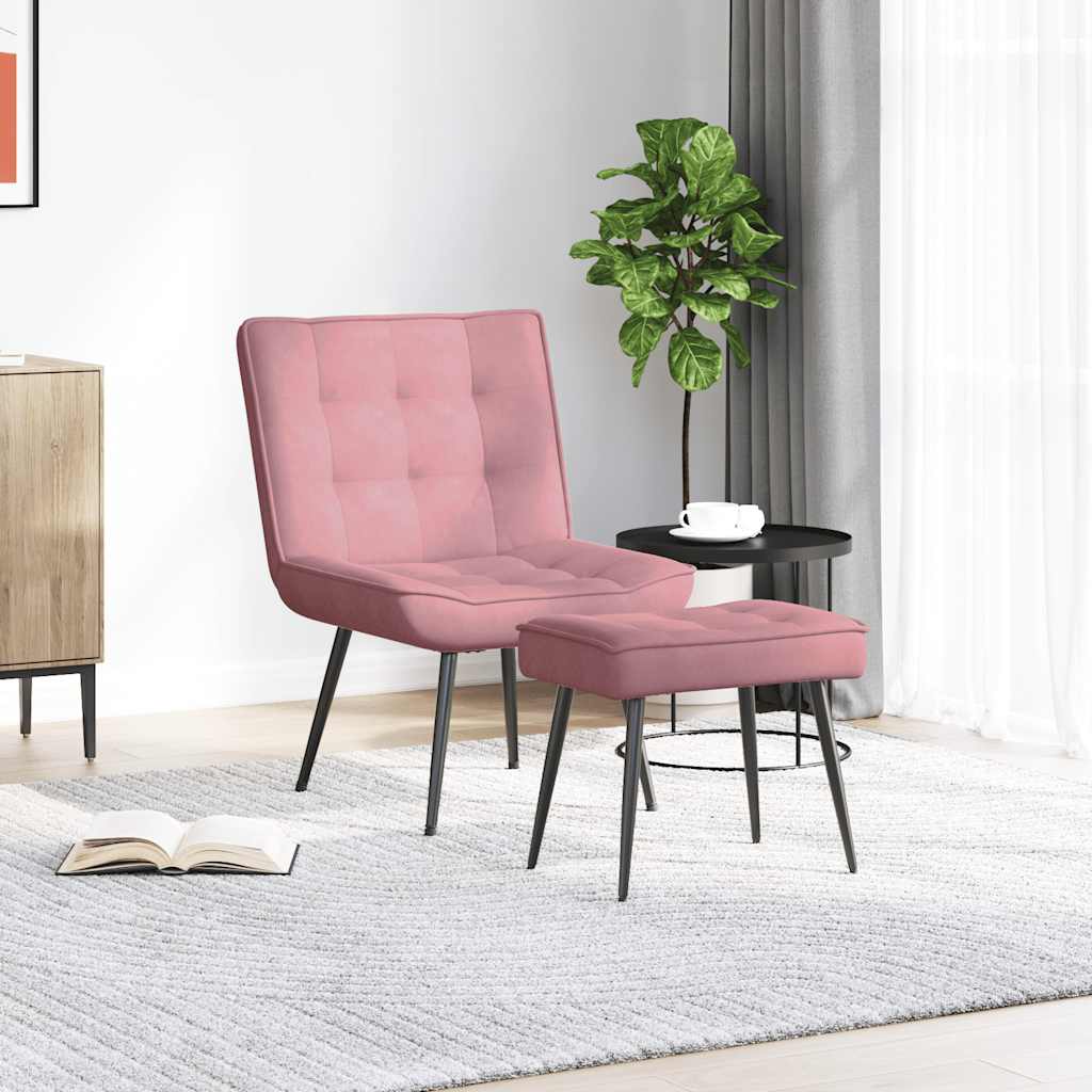 Vilstol med fotpall rosa sammet