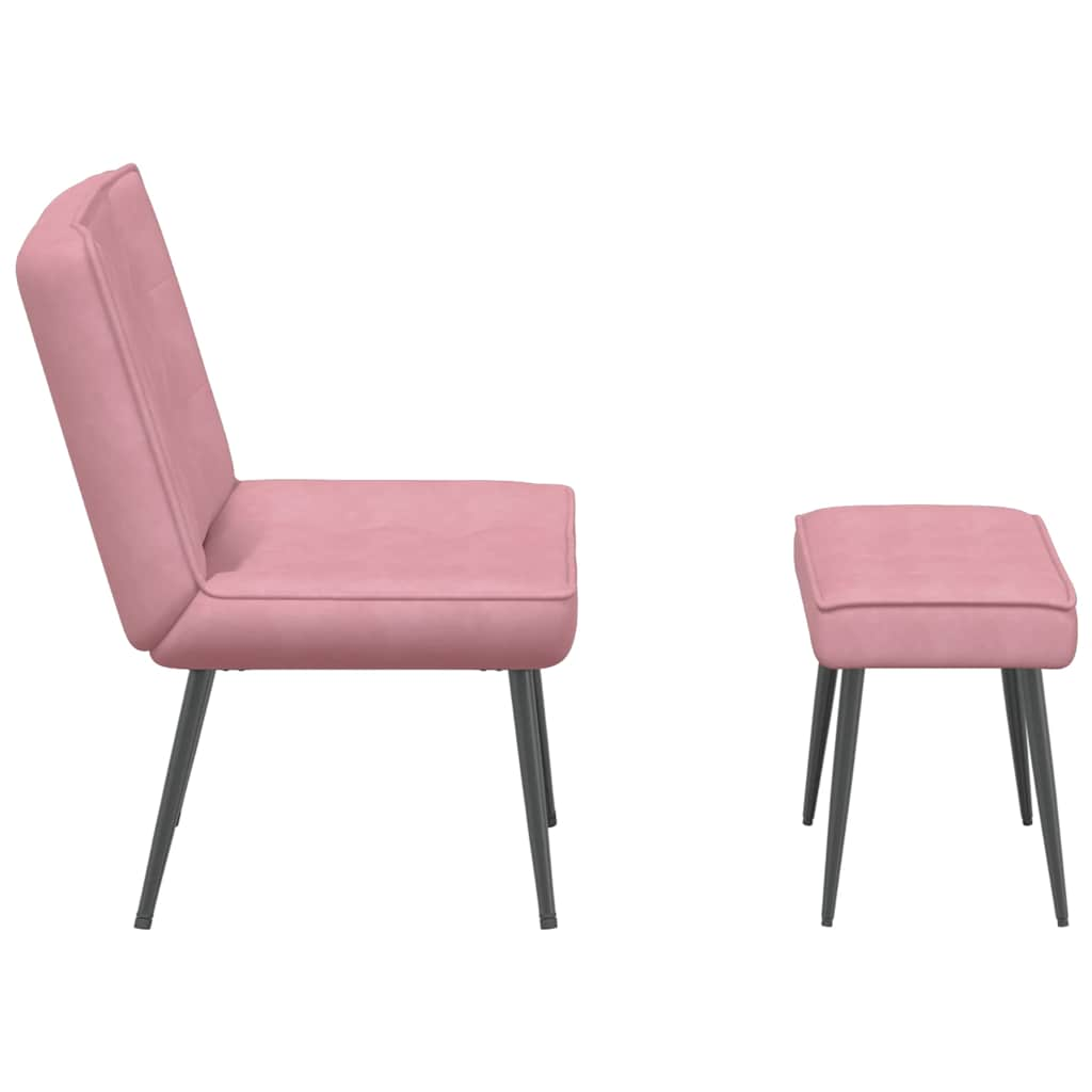 Vilstol med fotpall rosa sammet