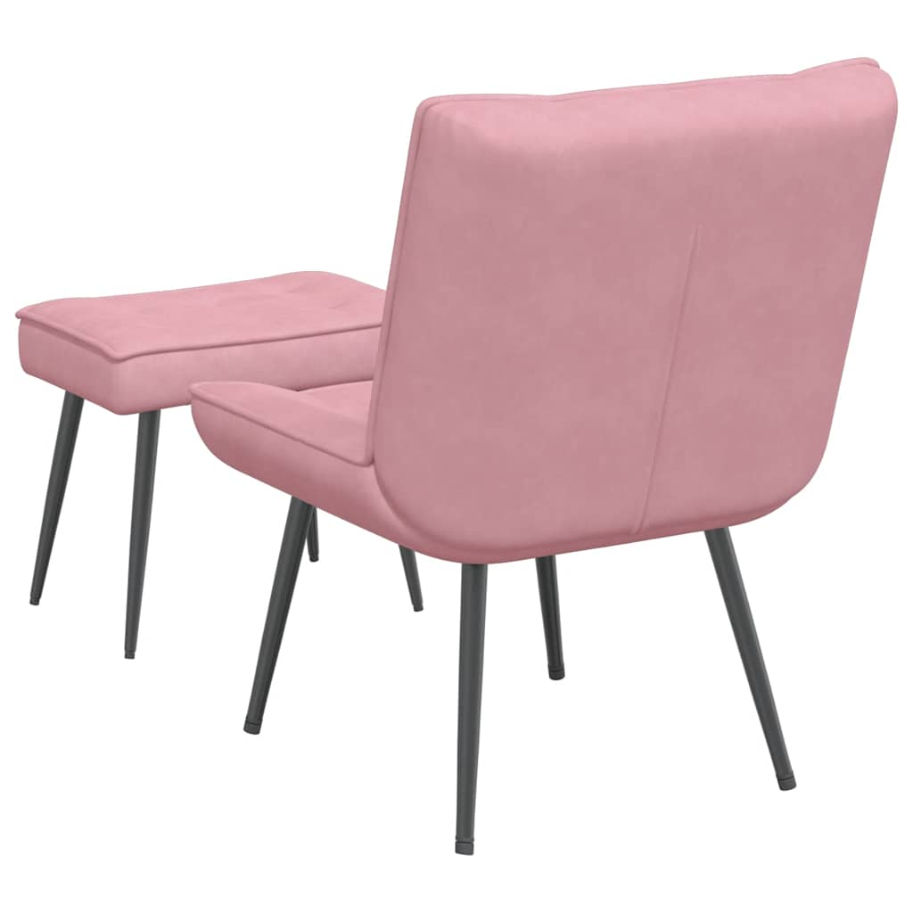 Vilstol med fotpall rosa sammet