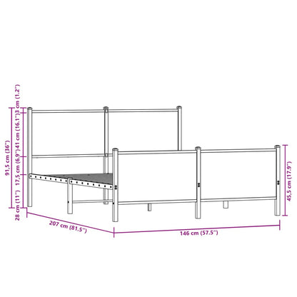 Sängram utan madrass metall rökfärgad ek 140x200 cm