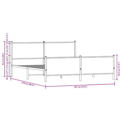 Sängram utan madrass metall rökfärgad ek 183x213 cm