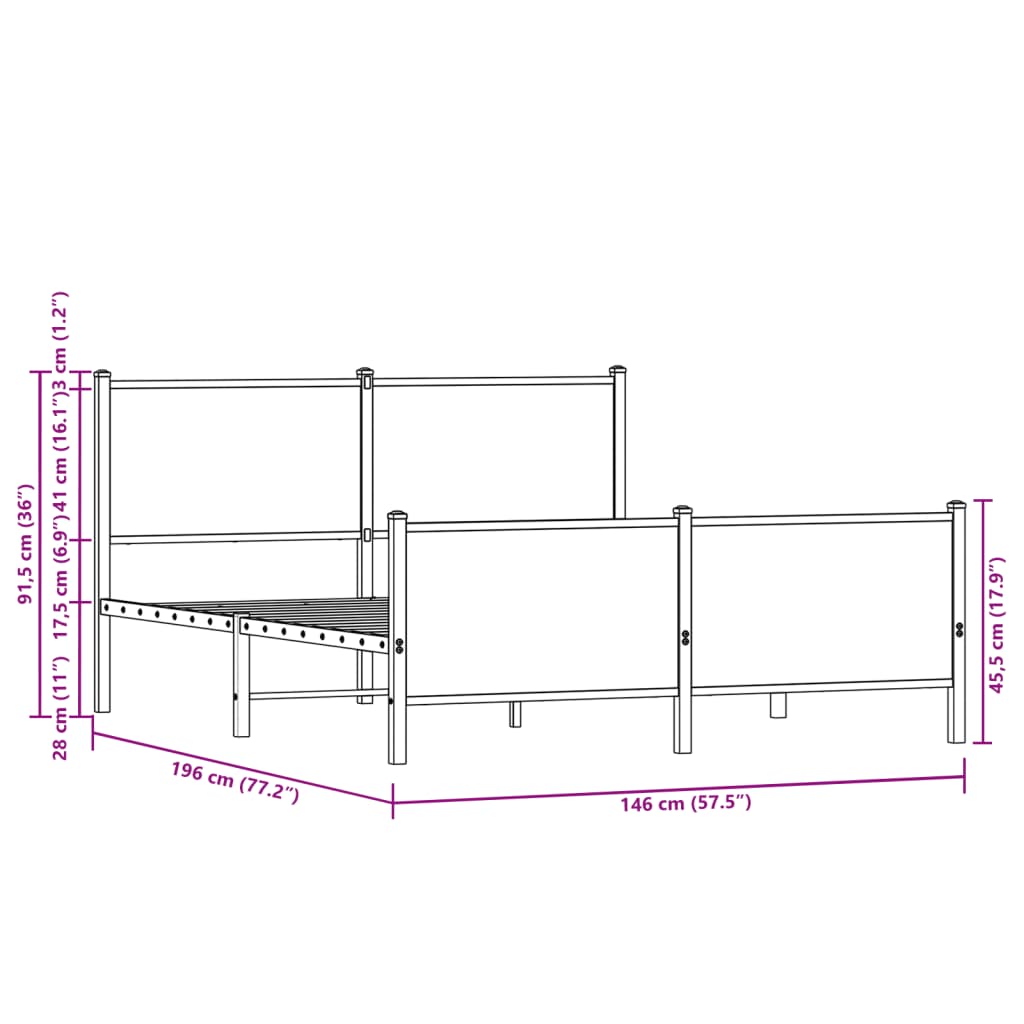 Sängram utan madrass metall sonoma-ek 140x190 cm