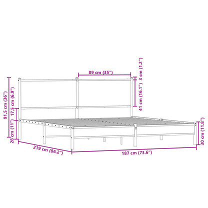 Sängram utan madrass metall rökfärgad ek 183x213 cm