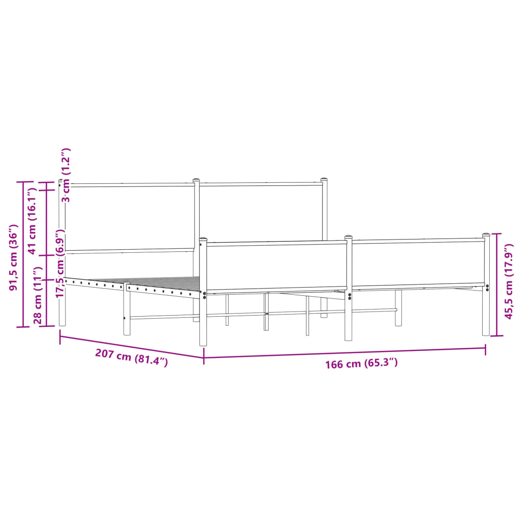 Sängram utan madrass metall rökfärgad ek 160x200 cm