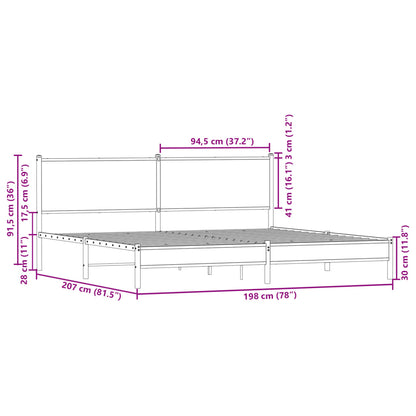 Sängram utan madrass metall sonoma-ek 193x203 cm